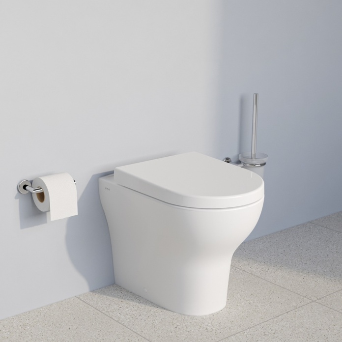 Product Lifestyle Image of VitrA Zentrum Back to wall Toilet and Seat in blue bathroom 5788WH